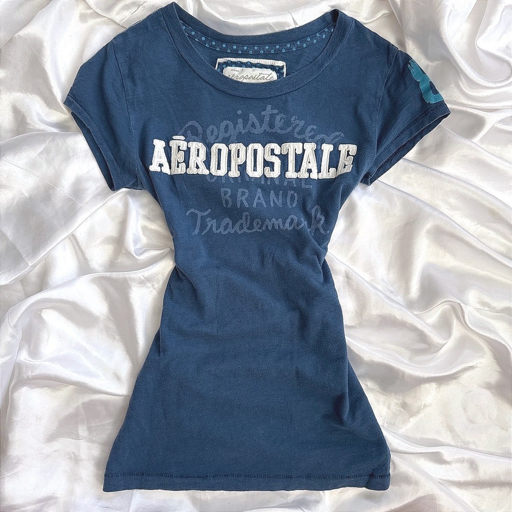 Aeropostale Womens Navy Blue Graphic Logo Tee Short Sleeve Cotton Shirt M